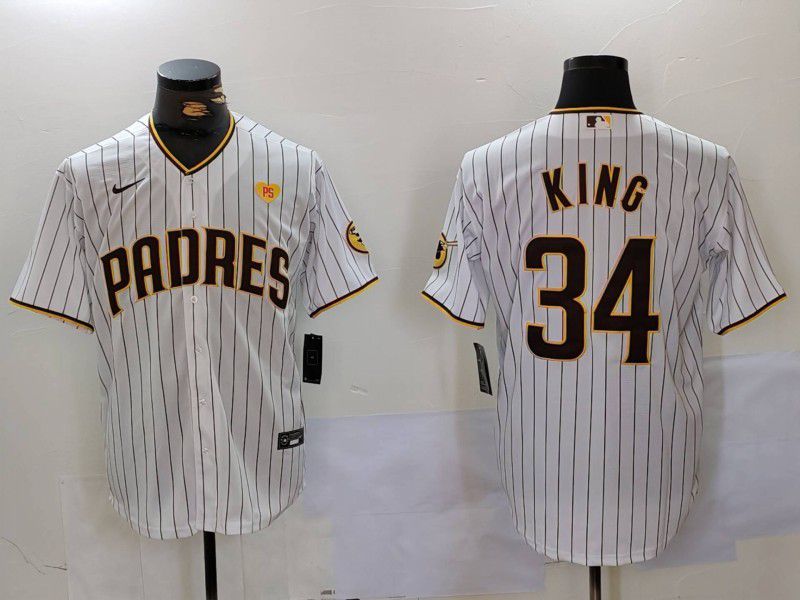 Men San Diego Padres #34 King White stripe Game 2024 Nike MLB Jersey style 4